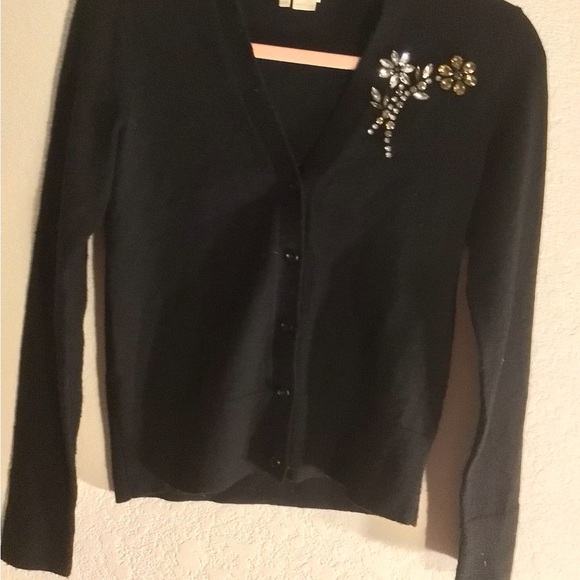 Kate Spade Wool Blend Black Rhinestone Broach Embellished Cardigan Sweater XXS - Picture 3 of 11